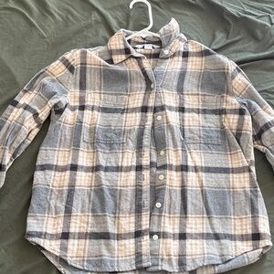 Old Navy Kids Button-Down Plaid Shirt in Gray and Tan